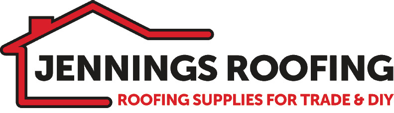 Logo for Jennings Roofing. A red outline of a house sits above bold black text reading “JENNINGS ROOFING.” Below, red text states “ROOFING SUPPLIES FOR TRADE & DIY, NEW BUILD HOMES & LOFT CONVERSIONS.”.